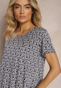 Renee - Granatowa Wiskozowa Sukienka o Rozkloszowanym Fasonie z Ornamentalnym Wzorem Jasminas. Kolor: niebieski. Materiał: wiskoza. Styl: boho #5