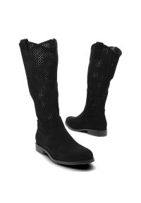 Czarne Kozaki S.Barski Eleganckie Obuwie Damskie. Okazja: na co dzień. Wysokość cholewki: przed kolano. Kolor: czarny. Materiał: skóra ekologiczna, materiał. Szerokość cholewki: normalna. Styl: elegancki #5