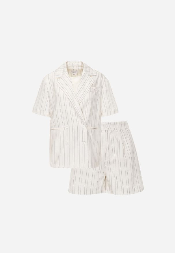 Renee - Beżowy Komplet z Wiskozą i Bawełną Szorty i Marynarka z Krótkim Rękawem Zaleria. Kolor: beżowy. Materiał: wiskoza, bawełna