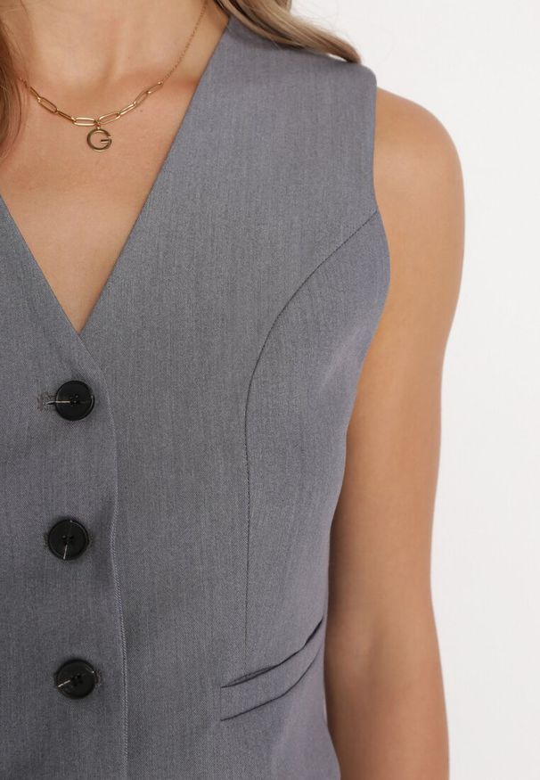 Born2be - Szara Kamizelka na Guziki Aeralindra. Kolor: szary