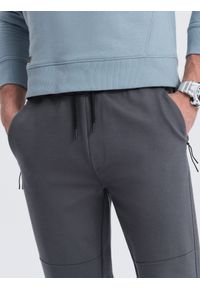 Ombre Clothing - Spodnie męskie dresowe joggery - grafitowe V5 OM-PASK-0142 - XXL. Kolor: szary. Materiał: dresówka. Styl: sportowy #8
