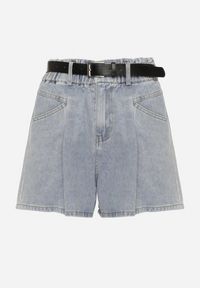 Born2be - Jasnoniebieskie Szorty Jeansowe z Ozdobnymi Przeszyciami Gumką w Talii i Paskiem Alariana. Okazja: na co dzień. Kolor: niebieski. Materiał: jeans. Styl: klasyczny, elegancki, casual