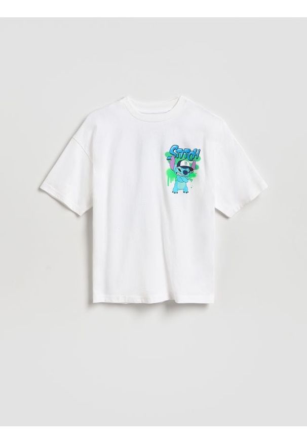 Reserved - Bawełniany t-shirt Lilo i Stitch - biały. Kolor: biały. Materiał: bawełna
