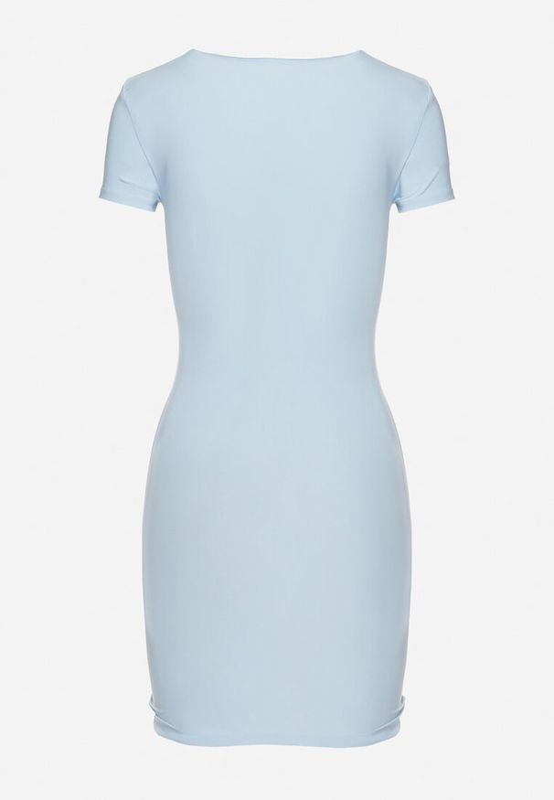 Born2be - Jasnoniebieska Dopasowana Sukienka z Serduszkowym Dekoltem i Krótkimi Rękawami Arapelia. Okazja: na co dzień. Typ kołnierza: dekolt gorset. Kolor: niebieski. Długość rękawa: krótki rękaw. Typ sukienki: gorsetowe. Styl: casual, elegancki