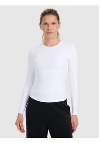 4f - 4F Longsleeve slim z prążkowanej dzianiny damski - biały M. Kolor: biały. Materiał: prążkowany, dzianina. Długość rękawa: długi rękaw
