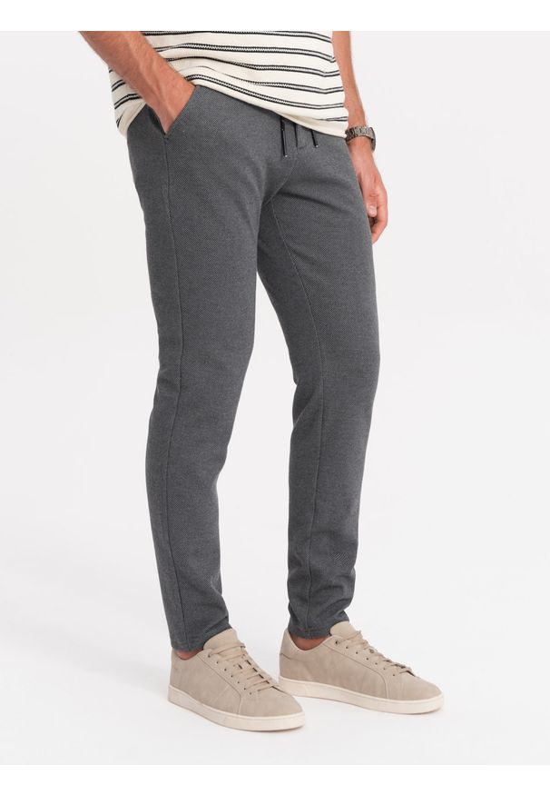 Ombre Clothing - Dzianinowe spodnie męskie z gumką w pasie - ciemnoszare V2 OM-PACP-0116 - XXL. Kolor: szary. Materiał: dzianina