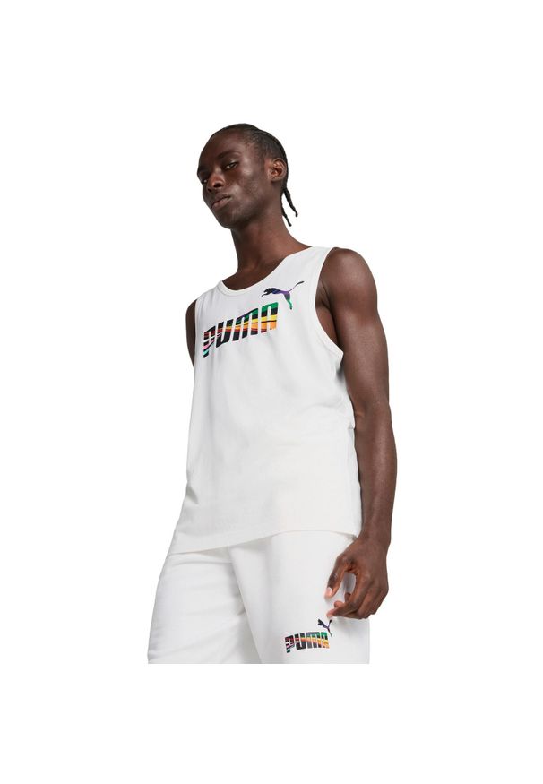 Podkoszulek męskie Puma Love United Tank. Kolor: biały. Materiał: bawełna, materiał. Styl: sportowy