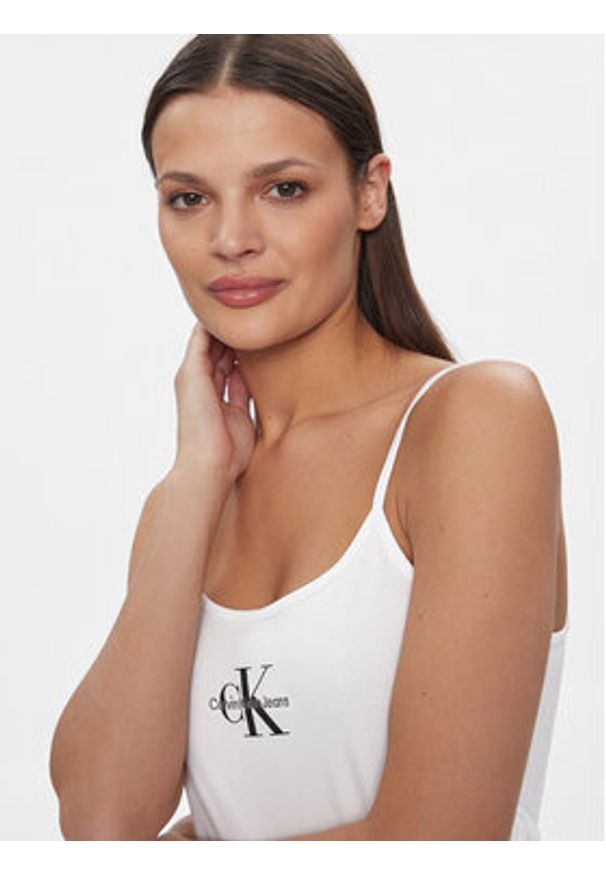 Calvin Klein Jeans Top Monologo J20J223105 Biały Slim Fit. Kolor: biały. Materiał: bawełna