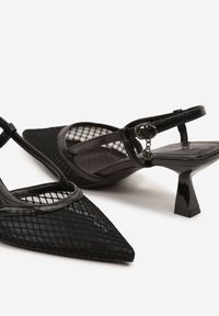 Renee - Czarne Sandały Vices na Kaczuszce Slingback z Siateczkową Cholewką Lumevile. Zapięcie: sprzączka. Kolor: czarny. Obcas: na szpilce. Styl: klasyczny, elegancki. Wysokość obcasa: średni #4