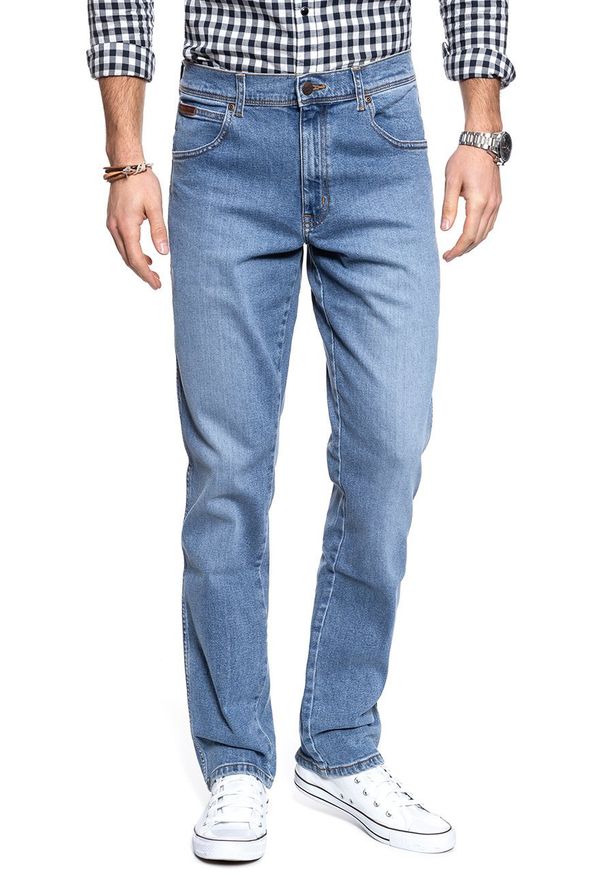 Wrangler - WRANGLER SPODNIE MĘSKIE TEXAS SLIM BLUE HONOR W12SM511Q. Wzór: aplikacja