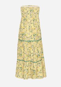 Born2be - Żółta Sukienka w Cytryny z Kokardą Galadessa. Okazja: na co dzień, na randkę. Typ kołnierza: kokarda. Kolor: żółty. Sezon: lato. Styl: casual, elegancki #4