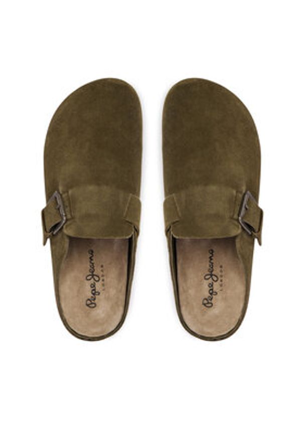 Pepe Jeans Klapki Corby Clog M PMS90123 Khaki. Kolor: brązowy. Materiał: skóra, zamsz