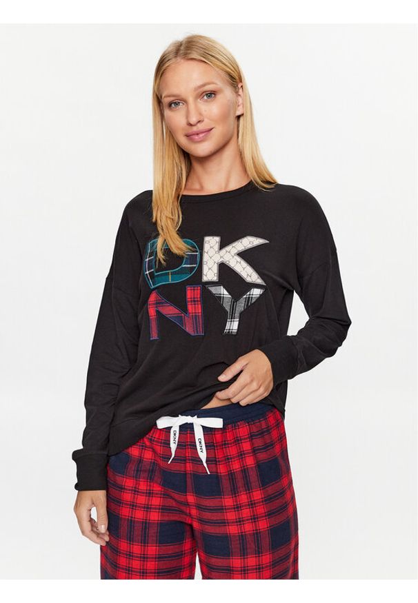 DKNY Koszulka piżamowa YI2122591 Czarny Regular Fit. Kolor: czarny. Materiał: bawełna