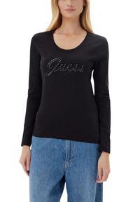 Guess - GUESS Czarny damski longsleeve Embro Script. Kolor: czarny. Długość rękawa: długi rękaw #5