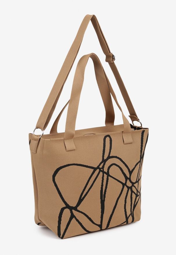 Renee - Brązowa Torebka Typu Shopper z Paskiem Crossbody w Abstrakcyjny Wzór Obelisse. Kolor: brązowy. Styl: elegancki, casual. Rodzaj torebki: na ramię