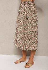 Renee - Zielono-Różowe Plisowane Spodnie Szwedy High Waist z Materiałowym Paskiem i Gumką w Talii Isefia. Okazja: na co dzień. Stan: podwyższony. Kolor: zielony. Materiał: materiał. Styl: casual, elegancki