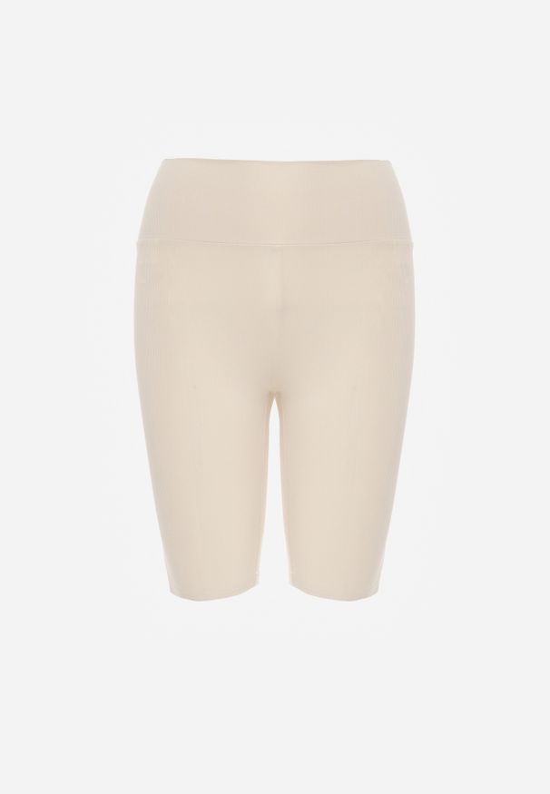 Renee - Jasnobeżowe Kolarki Hysali. Okazja: na co dzień. Stan: podwyższony. Kolor: beżowy. Materiał: materiał, prążkowany, dzianina. Długość: krótkie. Styl: sportowy, casual