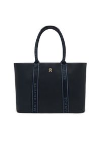 TOMMY HILFIGER - Tommy Hilfiger Torebka Th Logotape Tote AW0AW17198 Granatowy. Kolor: niebieski. Materiał: skórzane