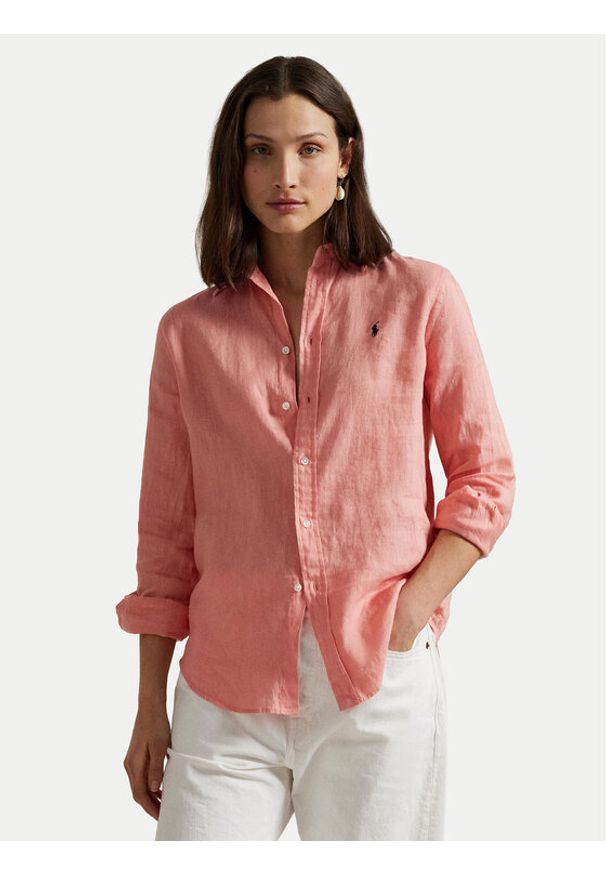 Polo Ralph Lauren Koszula 211970730012 Koralowy Classic Fit. Typ kołnierza: polo. Kolor: pomarańczowy. Materiał: len