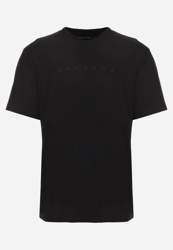 Born2be - Czarna Koszulka T-shirt z Bawełny Ozdobiona Napisem Palidia. Okazja: na co dzień. Typ kołnierza: kaptur. Kolor: czarny. Materiał: bawełna. Wzór: napisy, aplikacja. Styl: casual