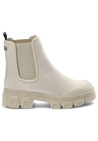 Beżowe Botki Tamaris Modne Buty Damskie Na Wiosnę. Okazja: na co dzień. Kolor: beżowy. Materiał: materiał. Wzór: geometria. Sezon: wiosna. Styl: casual, klasyczny