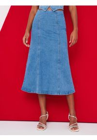 Sinsay - Jeansowa spódnica midi - niebieski. Kolor: niebieski. Materiał: jeans