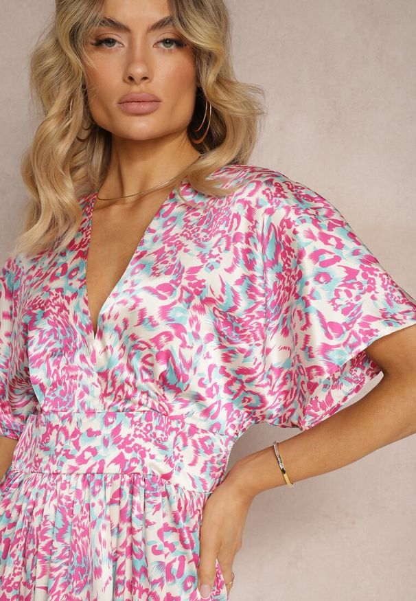 Renee - Fioletowa Sukienka o Rozkloszowanym Kroju z Ozdobnym Pasem w Talii Dovbia. Kolor: fioletowy. Typ sukienki: rozkloszowane. Styl: elegancki