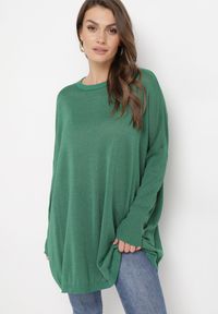 Born2be - Zielony Sweter Oversize z Metaliczną Nitką Herfela. Kolor: zielony. Sezon: zima