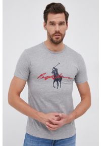 Polo Ralph Lauren T-shirt męski kolor szary melanżowy. Okazja: na co dzień. Typ kołnierza: polo. Kolor: szary. Materiał: dzianina. Wzór: melanż. Styl: casual