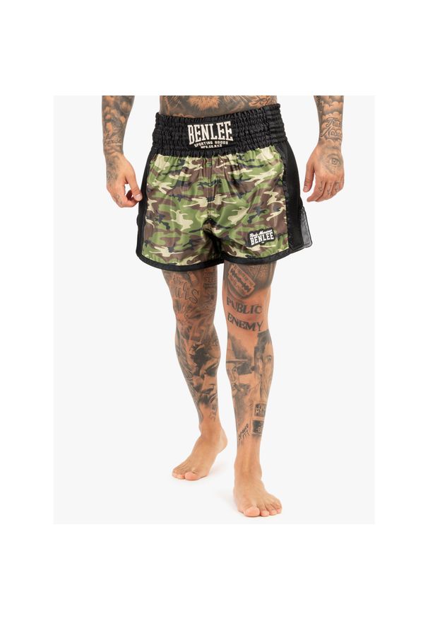 Szorty do boksu tajskiego Benlee Hinkley. Kolor: wielokolorowy, zielony, brązowy. Sport: fitness