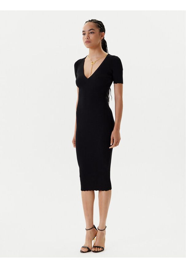 Elisabetta Franchi Sukienka dzianinowa AM-53S-51E2 Czarny Slim Fit. Kolor: czarny. Materiał: wiskoza