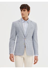 Pako Lorente - PAKO LORENTE – Niebieska marynarka z lnu w kratkę. Okazja: na co dzień. Kolor: niebieski. Materiał: len. Wzór: kratka. Sezon: wiosna. Styl: casual #10