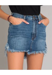 ONETEASPOON - Jeansowa spódnica mini. Stan: podwyższony. Kolor: niebieski. Materiał: jeans. Wzór: aplikacja. Styl: klasyczny, sportowy #1