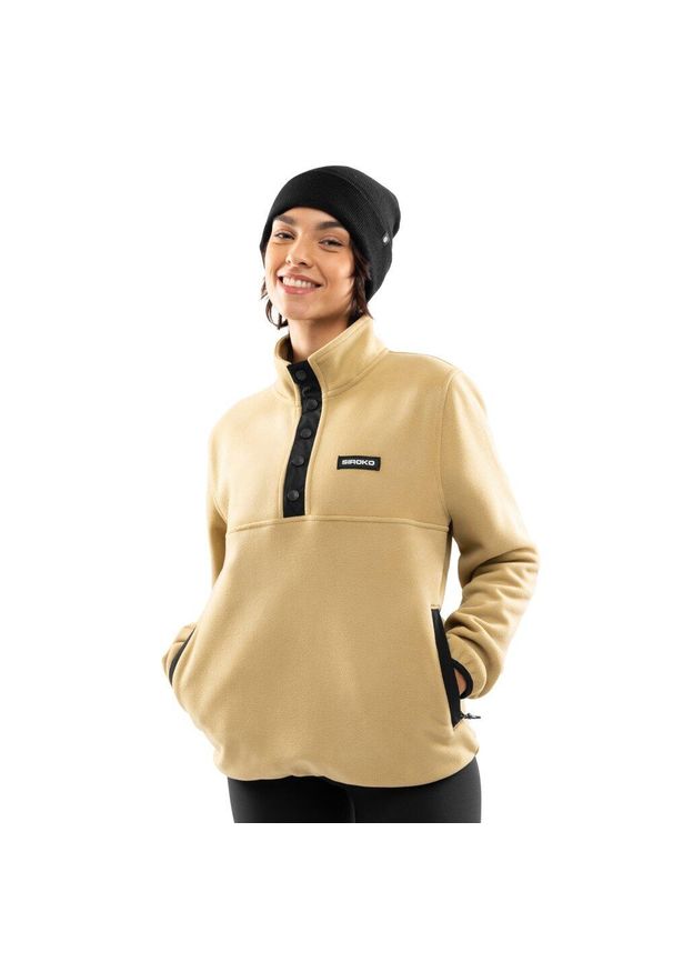 SIROKO - Damska bluza z grubego polaru Sporty zimowe Siroko Yari-W. Kolor: beżowy. Materiał: polar. Sezon: zima