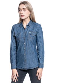 Wrangler - KOSZULA DAMSKA WRANGLER LS DENIM SHIRT DARK INDIGO W5Z12AX1E. Materiał: denim