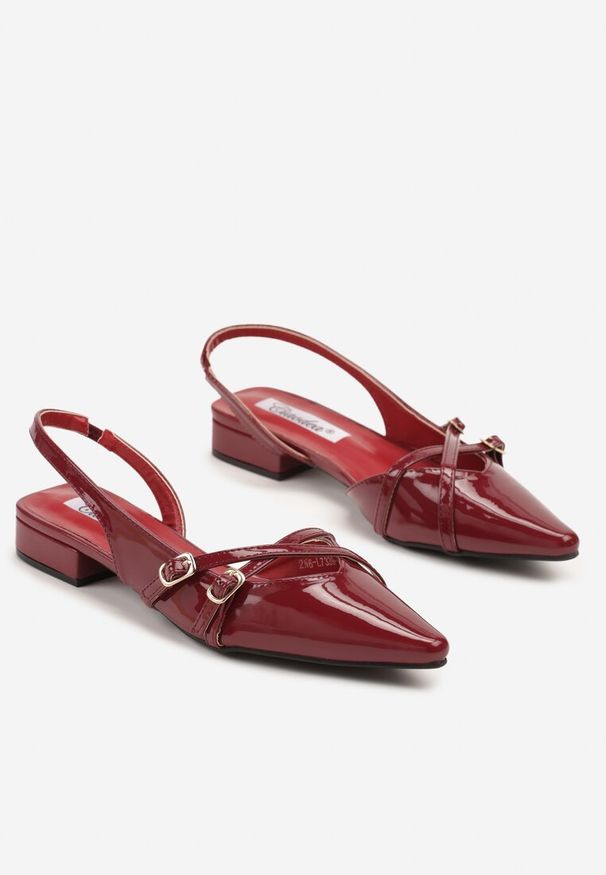Born2be - Bordowo-Czerwone Sandały z Noskiem w Szpic Zdobione Paskami z Klamerkami Tenamira. Zapięcie: pasek. Kolor: czerwony. Wzór: aplikacja. Styl: elegancki, boho
