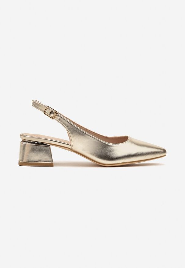 Renee - Złote Sandały Vices Slingback ze Skórzaną Wkładką Ciarissa. Okazja: na co dzień. Zapięcie: sprzączka. Kolor: złoty. Materiał: skóra. Obcas: na obcasie. Styl: elegancki, casual. Wysokość obcasa: średni