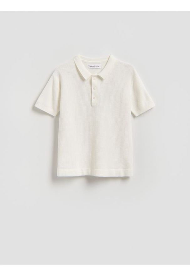 Reserved - T-shirt polo - złamana biel. Typ kołnierza: polo. Materiał: dzianina, bawełna