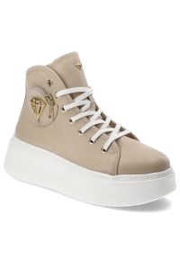 DAMISS - Beżowe Sneakersy Damiss Modne Obuwie Damskie. Okazja: na co dzień, na spacer. Kolor: beżowy. Materiał: materiał. Sport: turystyka piesza