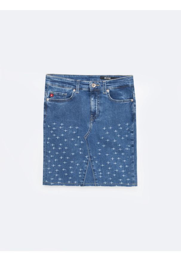 Big-Star - Spódnica damska mini jeansowa niebieska Aida 324. Kolor: niebieski. Materiał: jeans. Wzór: aplikacja