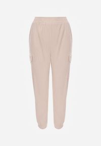 Renee - Beżowe Spodnie Typu Cargo High Waist Worseli. Okazja: na co dzień. Stan: podwyższony. Kolor: beżowy. Styl: elegancki, casual #4
