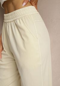 Renee - Beżowe Szerokie Spodnie High Waist z Wiskozą Linowena. Okazja: na co dzień. Stan: podwyższony. Kolor: beżowy. Materiał: wiskoza. Styl: elegancki, casual #2