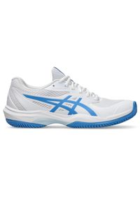 Damskie buty do tenisa Asics Game FF Clay/OC. Kolor: biały, niebieski, wielokolorowy. Materiał: tkanina, materiał, syntetyk. Sport: tenis