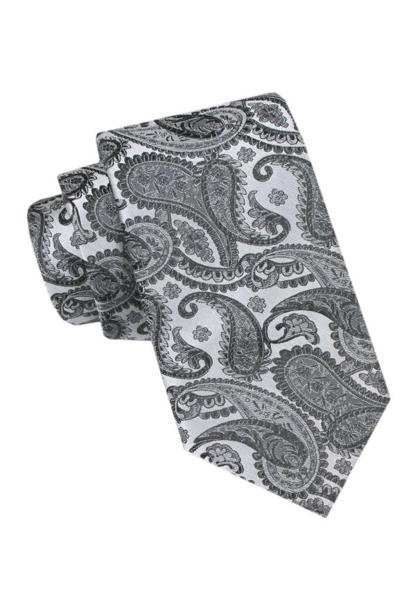 Krawat Męski - Alties - Szary Wzór Paisley. Kolor: szary. Materiał: tkanina. Wzór: paisley. Styl: elegancki, wizytowy