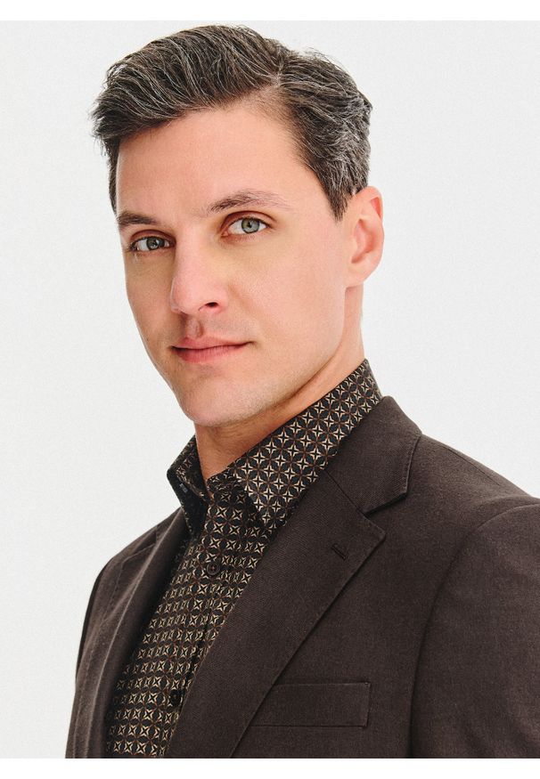 Pako Lorente - PAKO LORENTE – Brązowa marynarka męska. Kolor: beżowy, szary, brązowy. Materiał: poliester, elastan, wiskoza. Sezon: jesień