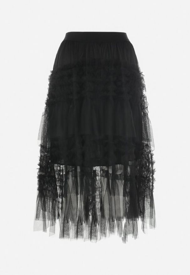 Born2be - Czarna Rozkloszowana Spódnica z Falbankami Warda. Kolor: czarny. Wzór: aplikacja