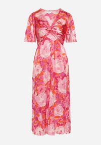 Born2be - Różowa Rozkloszowana Sukienka z Marszczonym Dekoltem i Gumką w Pasie Ozdobiona Rozcięciami Balpia. Okazja: na co dzień. Kolor: różowy. Długość rękawa: krótki rękaw. Wzór: aplikacja. Typ sukienki: proste. Styl: casual, elegancki #7