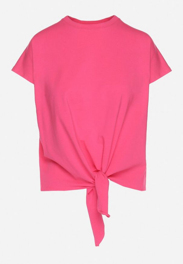 Born2be - Różowy T-shirt z Bawełny z Ozdobnym Wiązaniem Sunitra. Okazja: na co dzień. Kolor: różowy. Materiał: bawełna. Sezon: wiosna, lato. Styl: klasyczny, casual