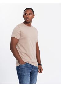 Ombre Clothing - Zestaw męskich koszulek bawełnianych BASIC z okrągłym dekoltem – szarozielony/biały/beżowy V14 OM-TSBS-0232 - XXL. Okazja: na co dzień. Kolor: zielony. Materiał: bawełna. Styl: klasyczny, casual #3
