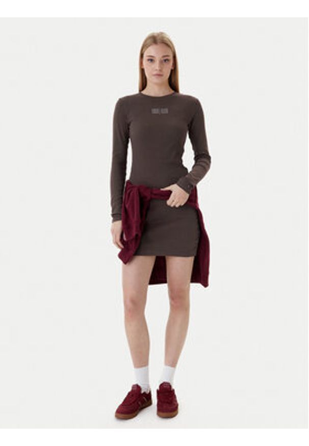 Tommy Jeans Sukienka codzienna Linear DW0DW21902 Brązowy Slim Fit. Okazja: na co dzień. Kolor: brązowy. Materiał: bawełna. Typ sukienki: proste. Styl: casual